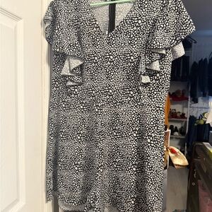 Black and White V-Neck Flutter Sleeve Mini Dress